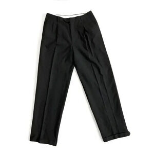 Joseph Feiss Dark Charcoal Grey Black 100‎ Wool Pleated Slacks 34 Waist